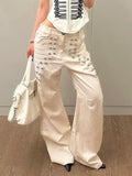 Olivegirl Women's Jeans Y2k Harajuku Retro American Metal Buckle Design Casual Loose Pant Girl Summer Gothic Fashion Trousers