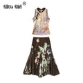 Olivegirl Vintage Elagant Women's Outfits Sets Butterfly Floral Skirt and Top 2 Piece Set 2026 Summer Cool Girl Female Clothes