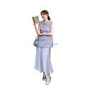 Olive Girl Qipao Cheongsam Embroidered Top Traditional Chinese Women's Clothing Set Summer Vest Sleeveless  Elegant Skirt Suit