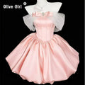 Olivegirl Pink Birthday Dress Rich Lady Short Evening Gown Socialite Princess Hostess Adult Ceremony Graduation Art Exam