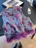 Elegant Vest Women's Clothes 2025 Autumn Feather Splicing Top Traditional Chinese Clothing Coats Jackets