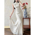 Olivegirl Wedding Dress Women's Qipao Cheongsam Jacquard White Retro Engagement Fish Tail Dress High-end Bridal Welcome Dress
