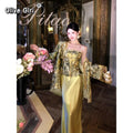 Luxury Coat Jacket Embroidered 3D Relief Suspender Skirt Three Piece Set Fashion Traditional Chinese Clothing