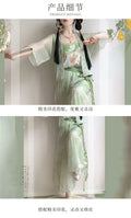 Olivegirl Hanfu Dresses Women's Song Style Green Short Shirt Flower Bud Pants Skirt Shorts Set Daily Summer Style