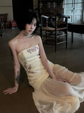 Olivegirl Sexy Off-shoulder Maxi Dress Wisteria Embroidery 2026 Women's Clothing Summer Long Dress with Patchwork Net Dresses
