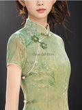 Green Dress Traditional Chinese Cheongsam Short Sleeve Retro Young Girl Improved Cheongsam Modern Summer 2024 Women's Clothes