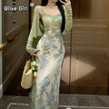 Olivegirl Sexy Camisole Dress Women's Clothing Lace Patchwork Print 2026 Summer French Elegant Vacation Dress Cardigan
