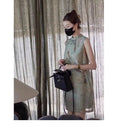 Improved Chinese Style Cheongsam Dress Summer Plus Size Women's Clothing Embroidery Qipao Long Floral Sleeveless Vest Dress