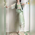Olivegirl Hanfu Dresses Women's Song Style Green Short Shirt Flower Bud Pants Skirt Shorts Set Daily Summer Style
