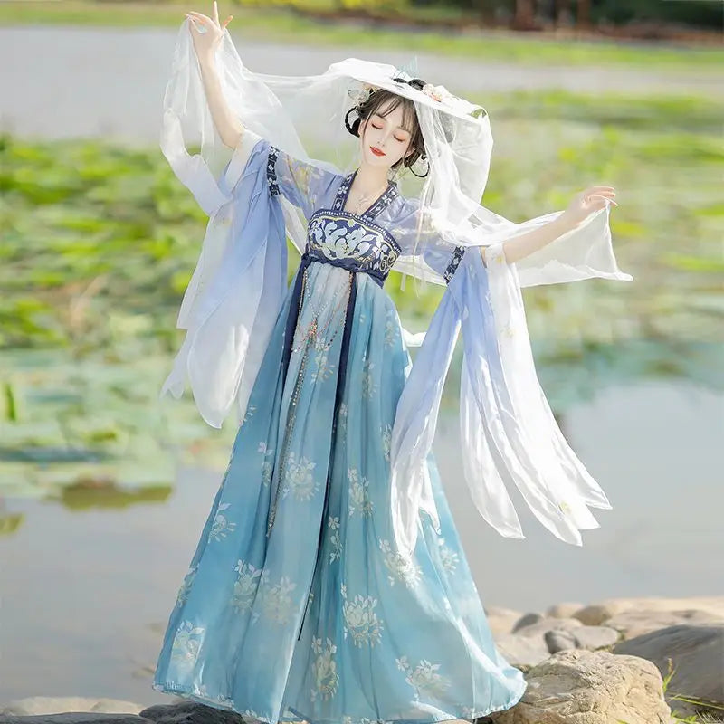 Pink Gradient Hanfu Dress | Embroidered Chinese Cosplay Costume | Halloween & Party