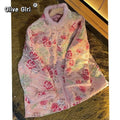 Olivegirl Women's Coat Pink Nail Bead Sequins Thickened Cotton Velvet Coat Jacket Cotton Women's Top Clothing Traditional