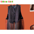 Silk Brocade Patchwork Organza Vest Retro Tassel Buckle Design Sense Top for Women's Vest High-end Elegant Girl's Clothing 2025