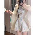 Olivegirl Chinese Dress Sexy Qipao Lace Flower Rainbow Plus Size Suspender Dress Cardigan Women's Clothing Fairy Cheongsam