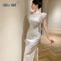 Olivegirl High-end Dress Delicate Lace Flared Sleeves Retro Patchwork Slimming High Slit Youthful Summer Women's Dress 2026