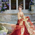 Chinese Hanfu Dresses Fairy Spring Summer Tang-Style Hanfu Dress Set Front Overlapping Large Sleeves Embroidery and Leaf Print