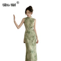 Romantic Green Cheongsam Dress Qipao 2026 Young Improved High-end China Chic Women's Clothing Chinese Style Bodycon Dress