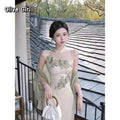 Olivegirl Women's Dress Sleeveless Printed Qipao Fairy Party Birthday Cheongsams Women's Sun Protection Cardigan