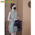 Improved Chinese Style Cheongsam Dress Summer Plus Size Women's Clothing Embroidery Qipao Long Floral Sleeveless Vest Dress