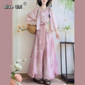 Olivegirl Hanfu Women's Outfits Daily Versatile Short Sleeved Shirt Flower Bud Pants Shorts Summer 2026 Cosplay Women's Clothing