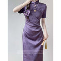 Olivegirl Chinese Purple Dress Cheongsam Qipao Young Style Elegant High-end Purple Waist Slim Dress Summer 2026