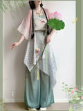 Song Dynasty Hanfu Set | Lotus Print Short Shirt & Pants | Lightweight Summer Cosplay