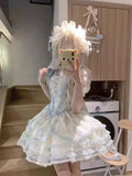 Olivegirl Summer Lolita Dresses Design Bow Sweet Date Dress Princess Loli Strap Fishbone Dress