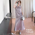 Olive Girl Qipao Cheongsam Embroidered Top Traditional Chinese Women's Clothing Set Summer Vest Sleeveless  Elegant Skirt Suit
