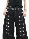 Olivegirl 2026 Women's Jeans Trousers Women Straight Trousers Gothic Y2K American Patchwork Rivet Design Black Loose Streetwear