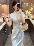 Olivegirl 2026 Chinese Dress Qipao Cheongsams Dyed Jacquard Waist Cinching Embroidery Dress Mesh Splicing Long Dress