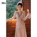 Pink Shirt Sequin Elegant Set Chinese Waist Cinched Top Half Skirt High-end Gentle Temperament Two-piece Set 2026 Spring Autumn
