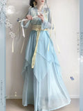Olivegirl Hanfu Dress Embroidered Flower Chiffon Elegant Fairy Costume Original Long Style Daily Ancient Set Summer Cosplay