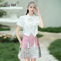 Olivegirl Chinese style improved jacquard top blouse one-piece woven gold embroidered horse face short skirt women's clothing