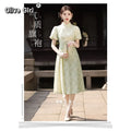 Olivegirl Green Dress Qipao Elegant Cheongsam Jacquard 2026 Summer Young Girls Chinese Style Dress  Long Women's Clothing