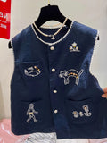 Olivegirl Fashion Retro Vest Top Sleeveless Shirt Navy Round-Neck Waistcoat Vest Summer 2026 High-End Loose Versatile Chic Top