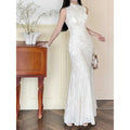 Olivegirl Wedding Dress Women's Qipao Cheongsam Jacquard White Retro Engagement Fish Tail Dress High-end Bridal Welcome Dress