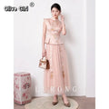 Olivegirl 2026 Summer Women's Outfits Chinese Style Beautiful Embroidered Shirt Top Mesh Half Skirt Set Female Clothing