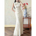Olivegirl Wedding Dress Women's Qipao Cheongsam Jacquard White Retro Engagement Fish Tail Dress High-end Bridal Welcome Dress