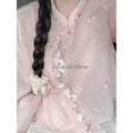 Women's Two Pieces Outfits Embroidered Pink Flower Top Short Skirt Traditional Chinese Clothing Women's Summer 2024 High-end Set