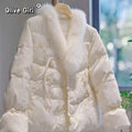 Pink Cotton Jacket Coat Fur Collar Embroidered White Cotton Jacket Elegant High-end Retro Winter Traditional Chinese Clothing