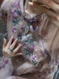Embroidered Dress 2026 Purple Chinese Dress Qipao Printing Flower Slim Temperament Elegant Chinese Women Buckle Cheongsams