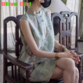 Improved Chinese Style Cheongsam Dress Summer Plus Size Women's Clothing Embroidery Qipao Long Floral Sleeveless Vest Dress