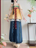 Olivegirl Original Hanfu Set Half Arm Embroidered Strap Skirt Lantern Pants Daily Commuter Set Thin Summer Dresses
