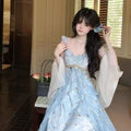 Olivegirl 2026 Summer Dress Elegant Strapless Sleeveless Girl's Butterfly Embellished Dress Waist Cinch Flared Dresses Layers