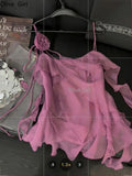 Summer New Irregular Design Top 3D Flower Ruffle Edge Camisole Vest Feminine Fairy Hotsweet Y2k Crop Top Womens Clothing