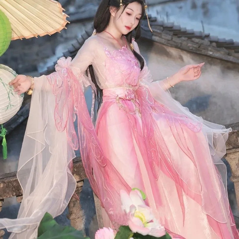 Olivegirl High-end Hanfu Pink Dress Embroidered Flowers Flowing Waist-Length Dresses Modified Fairy Tale Hanfu Women Cosplay