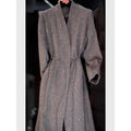 Grey Sequined Waist Cinched Cardigan Jacket Wrap Coat Trench V-neck Elegant High-end Fabric Mid Length Top Women's Clothing