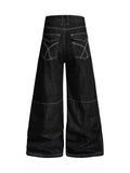 Olivegirl 2026 Women's Jeans Trousers Women Straight Trousers Gothic Y2K American Patchwork Rivet Design Black Loose Streetwear