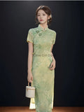 Green Dress Traditional Chinese Cheongsam Short Sleeve Retro Young Girl Improved Cheongsam Modern Summer 2024 Women's Clothes
