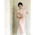Olivegirl Chinese Jacquard Fake Two Pink Cheongsam Dresses Qipao for Women 2026 Summer Young Style Daily Women's Outfits