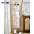 Olivegirl Elegant Dress Qipao 2026 Chinese Style Water Drop Collar Gradient Rose Jacquard Texture Cheongsam Dress